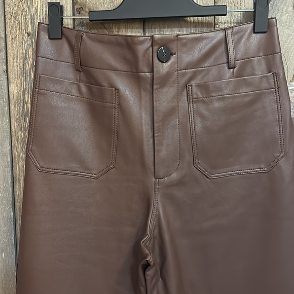 NWT Anthropologie Maeve The Colette Brown Cropped Wide-Leg Faux Leather Pants - Picture 6 of 12